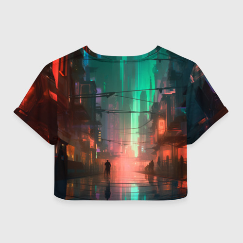 Женская футболка Crop-top 3D Кибер город будущего, цвет 3D печать - фото 2