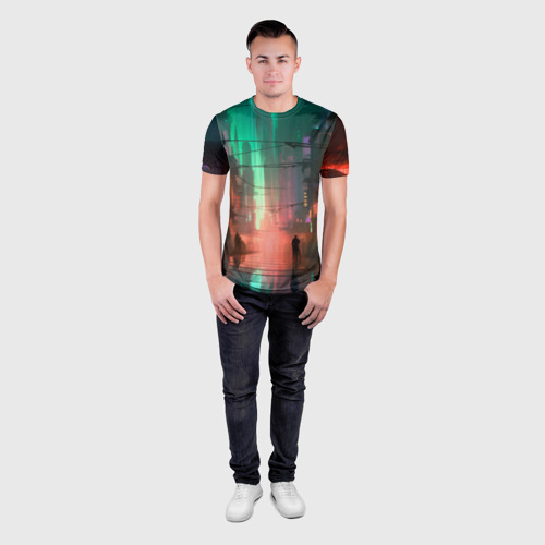 Мужская футболка 3D Slim Кибер город будущего, цвет 3D печать - фото 4