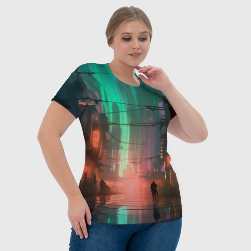 Женская футболка 3D с принтом Кибер город будущего, фото #4