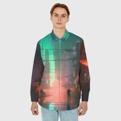 Мужская рубашка oversize 3D Кибер город будущего - фото 2