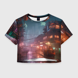 Женская футболка Crop-top 3D Киберпанк город будущего