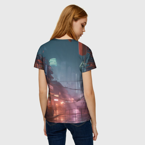 Женская футболка 3D Киберпанк город будущего, цвет 3D печать - фото 4