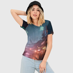 Женская футболка 3D Slim Киберпанк город будущего - фото 2