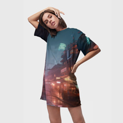 Платье-футболка 3D Киберпанк город будущего - фото 2