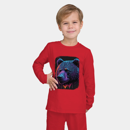 Детская пижама с лонгсливом хлопок с принтом Bear's Wilderness, фото на моделе #1