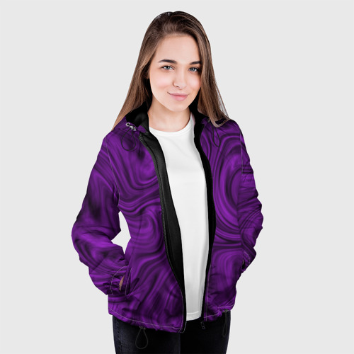 Женская куртка 3D с принтом Фиолетовая абстракция размытие, вид сбоку #3