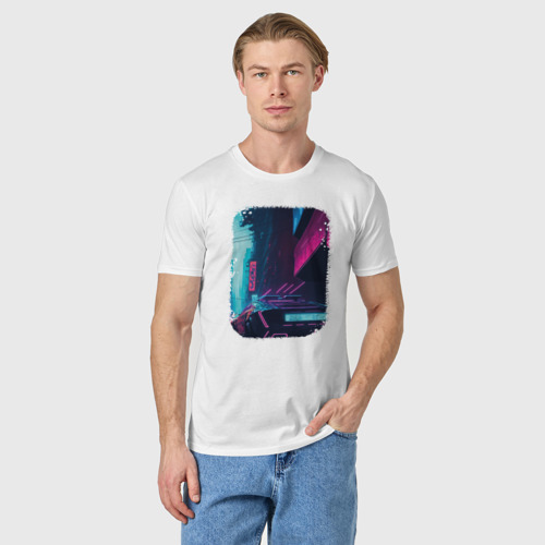 Мужская футболка хлопок с принтом Cyber Cityscape, фото на моделе #1
