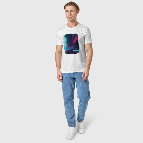 Мужская футболка хлопок с принтом Cyber Cityscape, вид сбоку #3