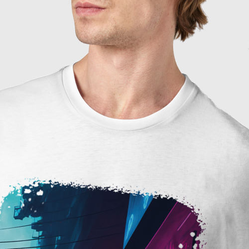 Мужская футболка хлопок с принтом Cyber Cityscape, фото #4