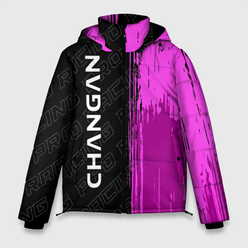 Мужская зимняя куртка 3D с принтом Changan pro racing: по-вертикали, вид спереди #2