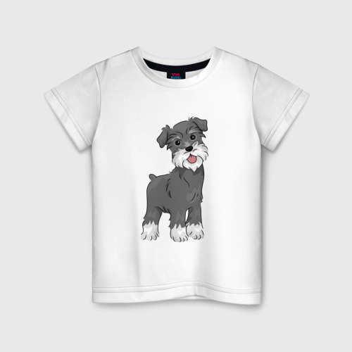 Детская футболка из хлопка с принтом Милый Шнауцер, вид спереди №1