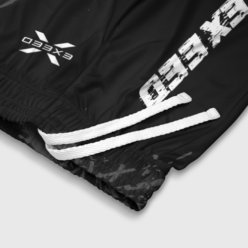 Детские спортивные шорты 3D с принтом Exeed speed на темном фоне со следами шин: надпись, символ, фото #4