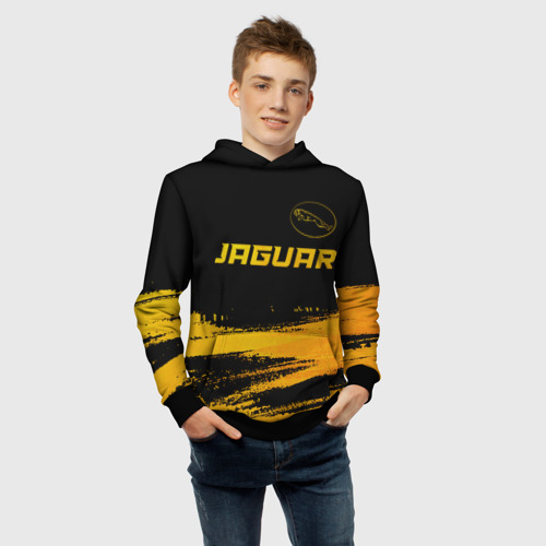 Детская толстовка 3D Jaguar - gold gradient: символ сверху, цвет черный - фото 6