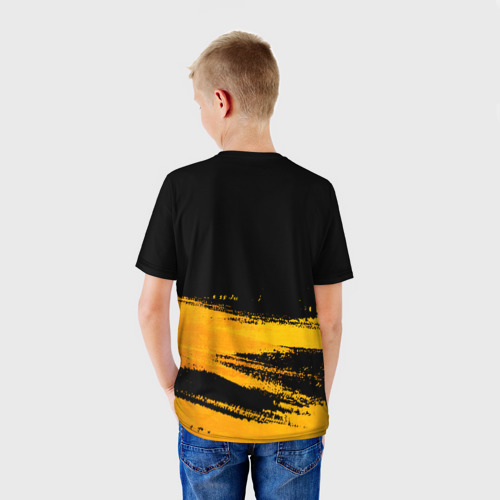 Детская футболка 3D с принтом Jaguar - gold gradient: символ сверху, вид сзади #2