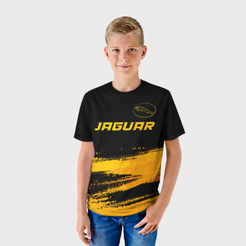 Детская футболка 3D с принтом Jaguar - gold gradient: символ сверху, фото на моделе #1