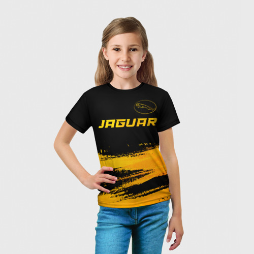 Детская футболка 3D с принтом Jaguar - gold gradient: символ сверху, вид сбоку #3
