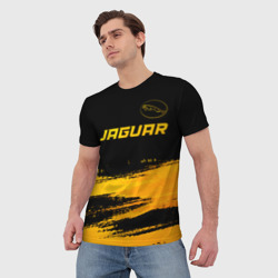 Футболка с принтом Jaguar - gold gradient: символ сверху для женщины, вид на модели спереди №2. Цвет основы: белый