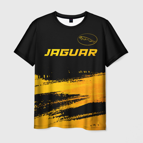 Мужская футболка 3D Jaguar - gold gradient: символ сверху, цвет 3D печать