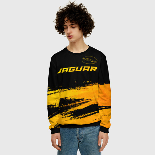 Мужской свитшот 3D Jaguar - gold gradient: символ сверху, цвет черный - фото 3