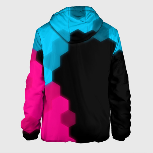 Мужская куртка 3D с принтом UAZ - neon gradient: по-вертикали, вид сзади #1