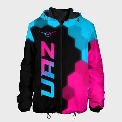 Мужская куртка 3D с принтом UAZ - neon gradient: по-вертикали, вид спереди #2