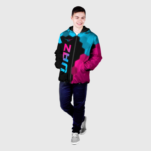 Мужская куртка 3D с принтом UAZ - neon gradient: по-вертикали, фото на моделе #1