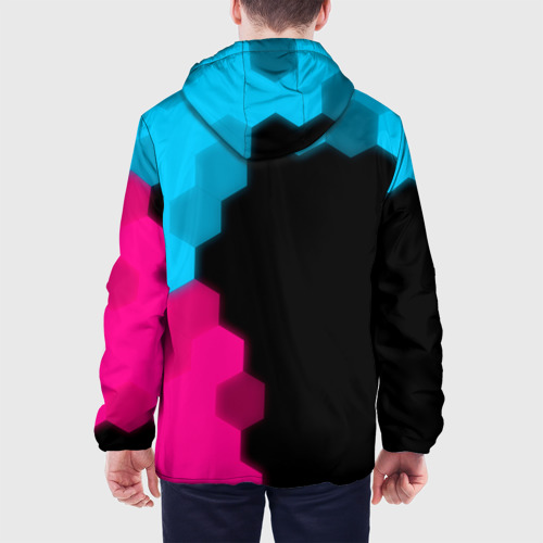 Мужская куртка 3D с принтом UAZ - neon gradient: по-вертикали, вид сзади #2
