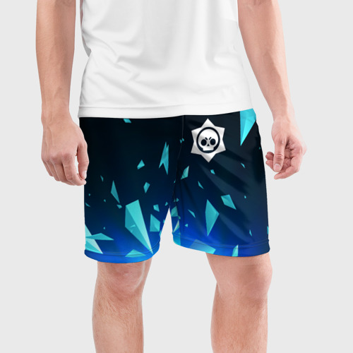 Мужские шорты спортивные с принтом Brawl Stars взрыв частиц, фото на моделе #1