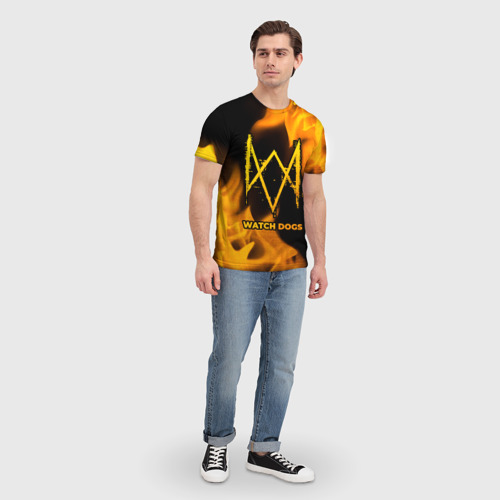 Мужская футболка 3D с принтом Watch Dogs - gold gradient, вид сбоку #3