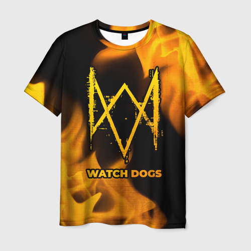 Мужская футболка 3D с принтом Watch Dogs - gold gradient, вид спереди #2