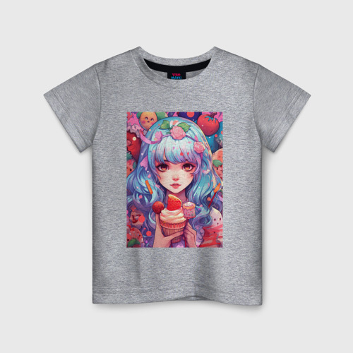 Детская футболка хлопок Девушка с фруктовым мороженым, цвет меланж