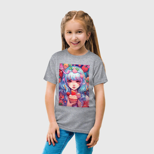 Детская футболка хлопок Девушка с фруктовым мороженым, цвет меланж - фото 5