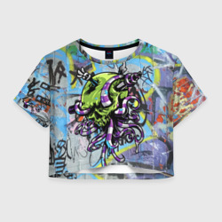 Женская футболка Crop-top 3D Cool skull - graffiti