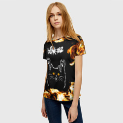Женская футболка 3D Blink 182 рок кот и огонь - фото 2