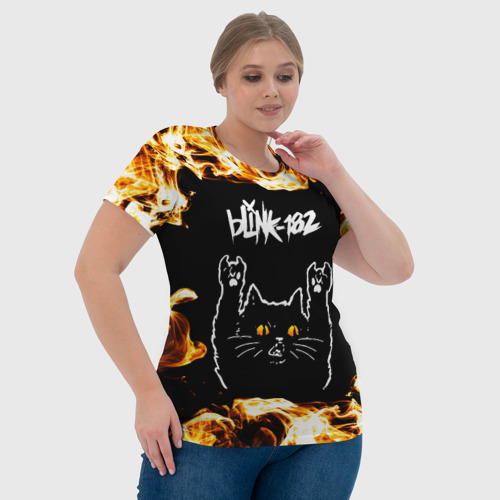 Женская футболка 3D Blink 182 рок кот и огонь, цвет 3D печать - фото 6