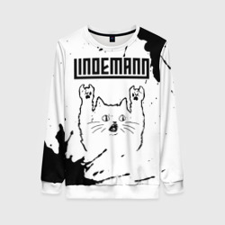 Женский свитшот 3D Lindemann рок кот на светлом фоне