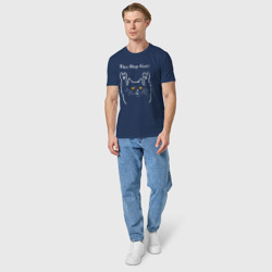 Футболка с принтом Three Days Grace rock cat для мужчины, вид на модели спереди №3. Цвет основы: темно-синий
