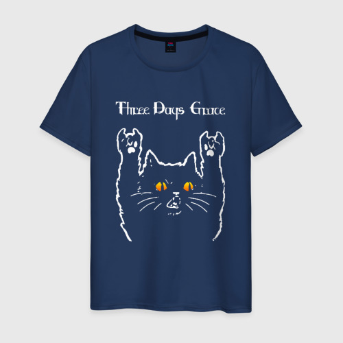 Мужская футболка из хлопка с принтом Three Days Grace rock cat, вид спереди №1