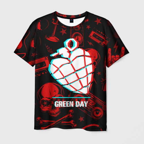 Мужская футболка с принтом Green Day rock glitch, вид спереди №1