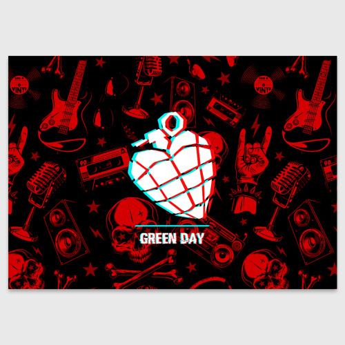 Поздравительная открытка Green Day rock glitch, цвет белый