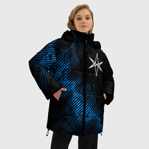 Женская зимняя куртка 3D с принтом Bring Me the Horizon звуковая волна, фото на моделе #1