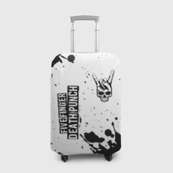 Чехол для чемодана 3D Five Finger Death Punch и рок символ на светлом фоне