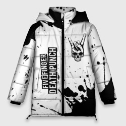 Женская зимняя куртка Oversize Five Finger Death Punch и рок символ на светлом фоне