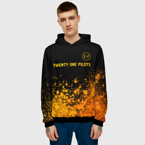 Мужская толстовка 3D Twenty One Pilots - gold gradient: символ сверху, цвет черный - фото 3