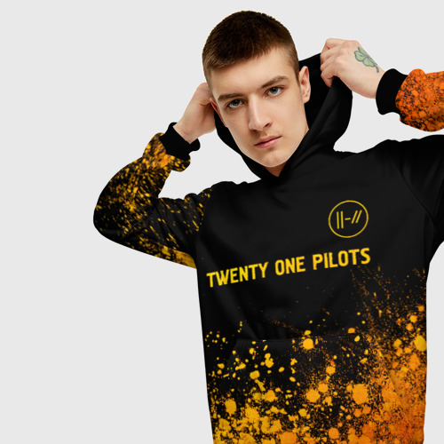 Мужская толстовка 3D Twenty One Pilots - gold gradient: символ сверху, цвет черный - фото 5