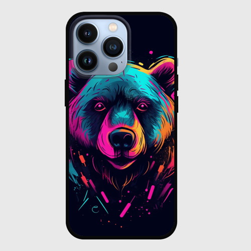 Чехол для iPhone 13 Pro с принтом Яркий медведь: арт нейросети, вид спереди #2