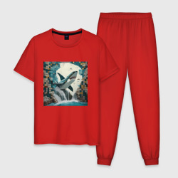 Мужская пижама хлопок Акула в стиле мозаики