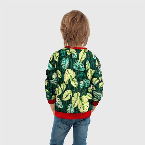 Детский свитшот 3D с принтом Листья узор тропический, вид сзади #2