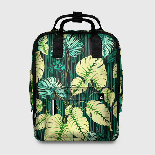 Женский рюкзак 3D с принтом Листья узор тропический, вид спереди #2