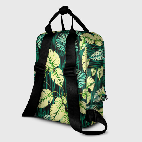 Женский рюкзак 3D с принтом Листья узор тропический, вид сзади #1